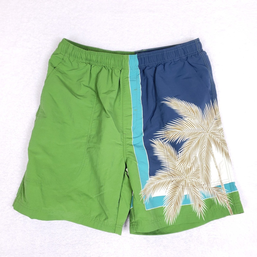 Tommy Bahama Swim‎ Trunks M Colorblock Green Blue Palm Tree Board Shorts